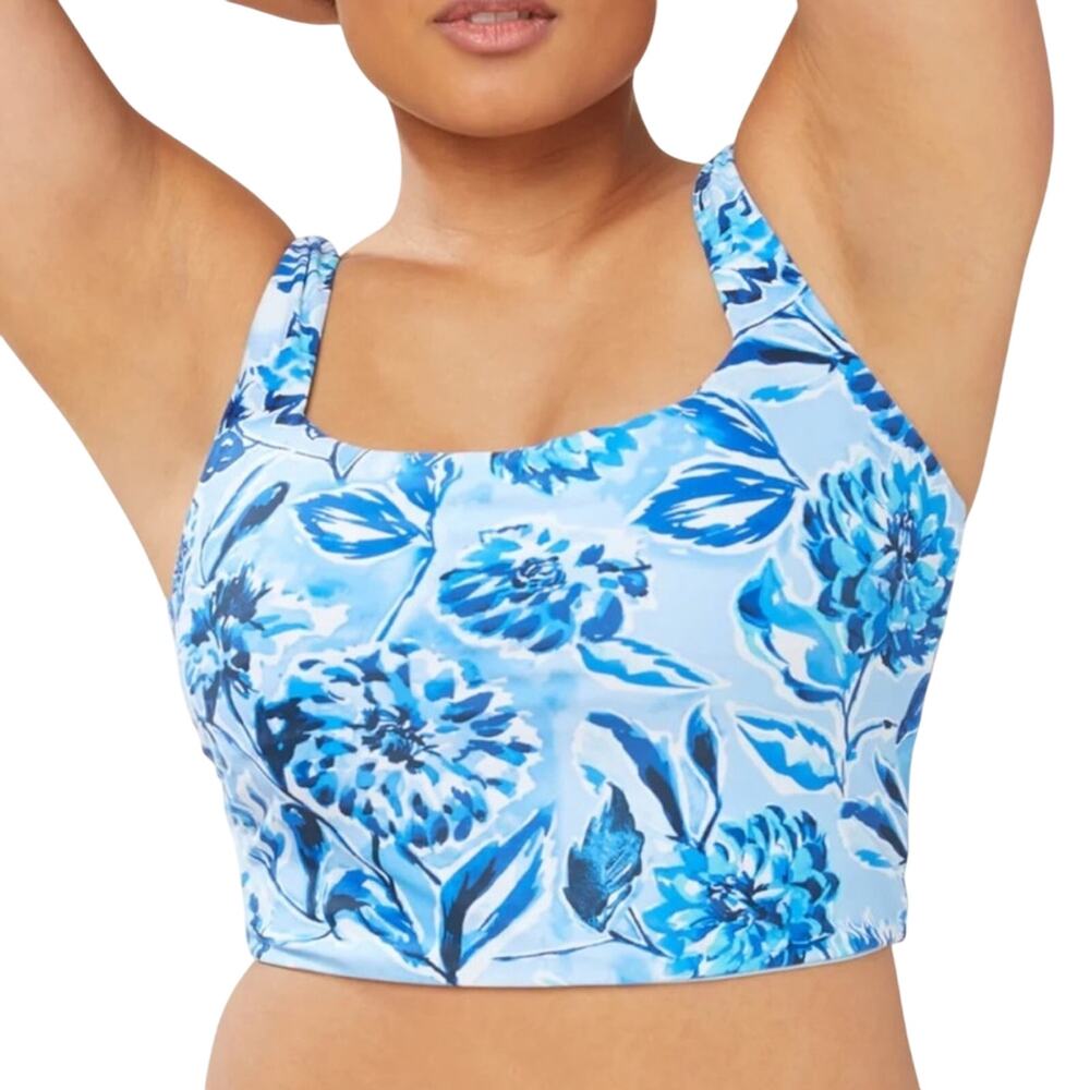 Andie Swim Siren Tank Swim Top Blue Floral Full Coverage Small NWT